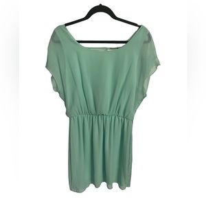 City Triangles Mint Green Flutter-Sleeve Bar-Back Blouson Lined Dress Size L NWT